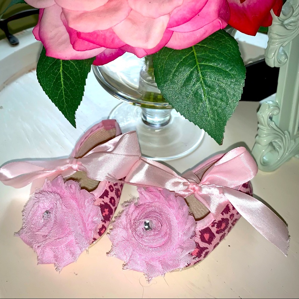 💕Pink and purple cheetah and rose baby girl shoes